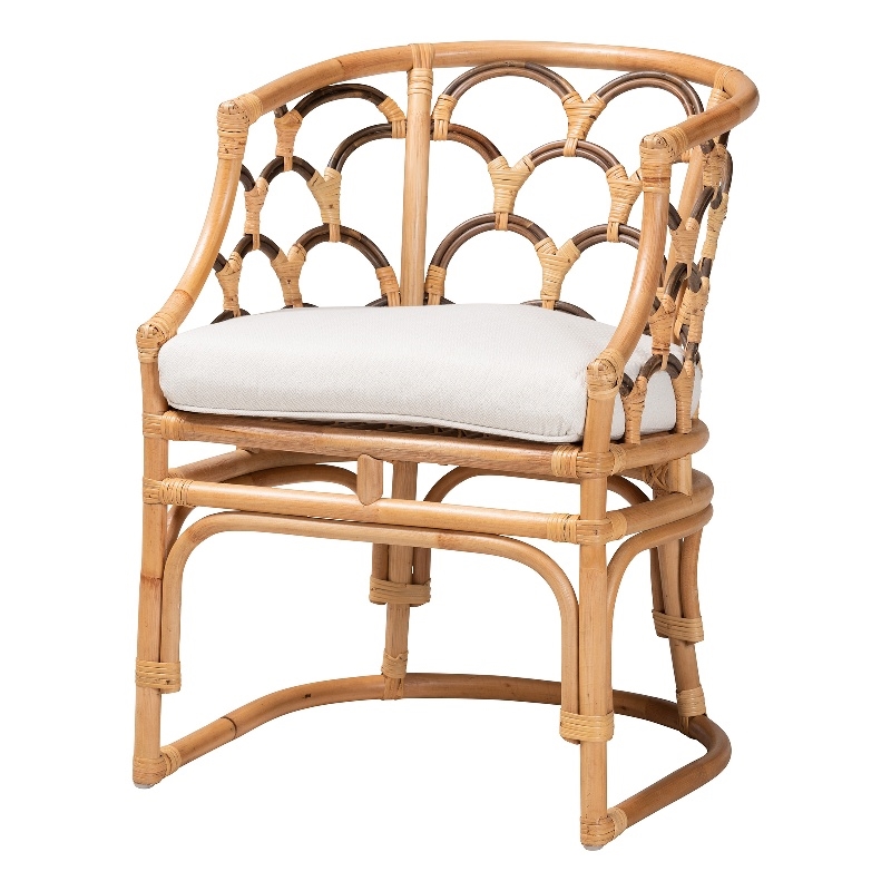 Pemberly Row Contemporary Bohemian Natural Brown Rattan Armchair