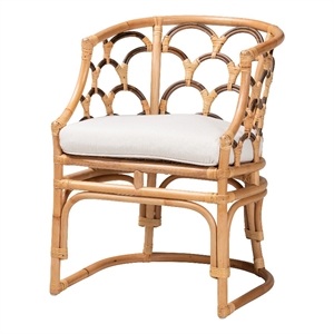Pemberly Row Contemporary Bohemian Natural Brown Rattan Armchair