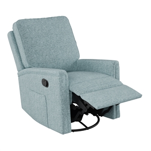 pemberly row blue fabric upholstered swivel and glider recliner chair