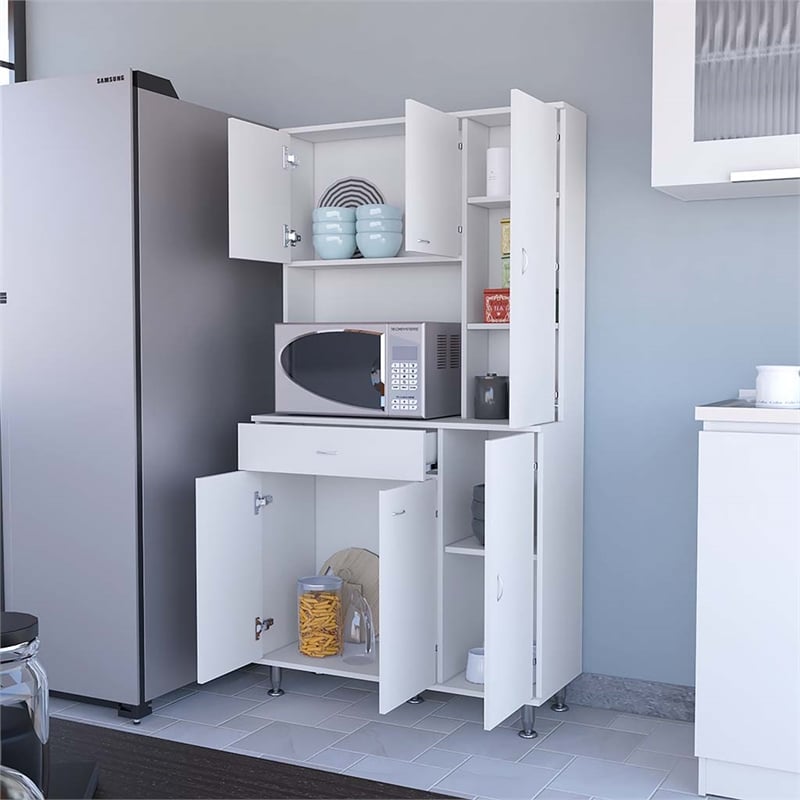Pemberly Row 90 Pantry Cabinet with Six Doors White Engineered Wood