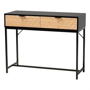 Pemberly Row Two-Tone Brown Wood and Black Metal 2-Drawer Console Table