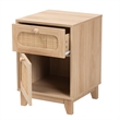 Pemberly Row Light Brown Wood and Natural Rattan 1-Drawer End Table