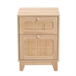 Pemberly Row Light Brown Wood and Natural Rattan 1-Drawer End Table