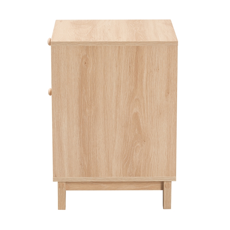 Pemberly Row Light Brown Wood and Natural Rattan 1-Drawer End Table