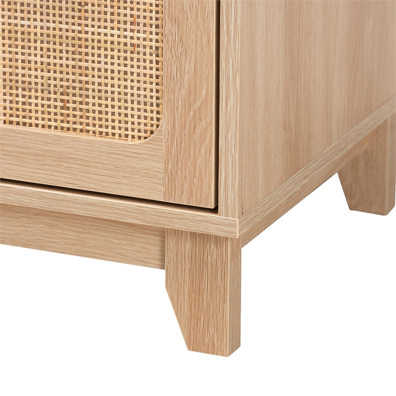 Pemberly Row Light Brown Wood and Natural Rattan 1-Drawer End Table