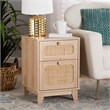 Pemberly Row Light Brown Wood and Natural Rattan 1-Drawer End Table