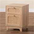Pemberly Row Light Brown Wood and Natural Rattan 1-Drawer End Table