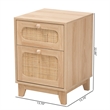 Pemberly Row Light Brown Wood and Natural Rattan 1-Drawer End Table