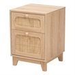 Pemberly Row Light Brown Wood and Natural Rattan 1-Drawer End Table