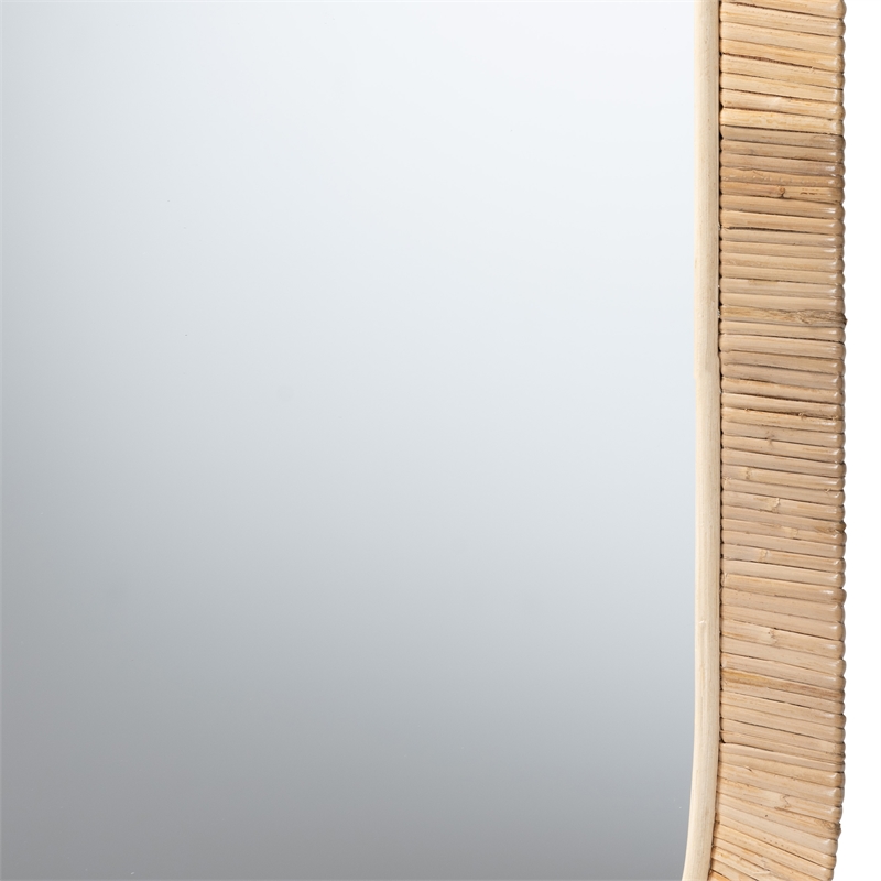 Pemberly Row Natural Brown Mahognay Wood and Natural Rattan Oval Mirror