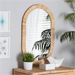 Pemberly Row Natural Brown Mahognay Wood and Natural Rattan Oval Mirror