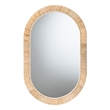 Pemberly Row Natural Brown Mahognay Wood and Natural Rattan Oval Mirror