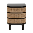 Pemberly Row Black Bayur Wood and Rattan 3-Drawer End Table Nightstand