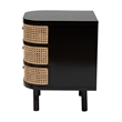 Pemberly Row Black Bayur Wood and Rattan 3-Drawer End Table Nightstand