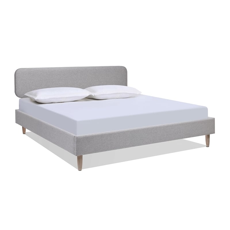 Pemberly Row Upholstered Platform Bed King Light Gray Polyester