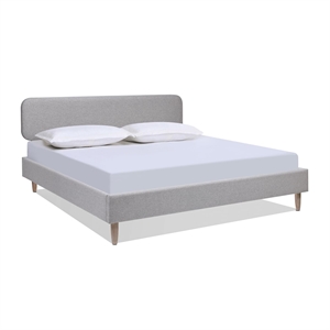 Pemberly Row Upholstered Platform Bed King Light Gray Polyester