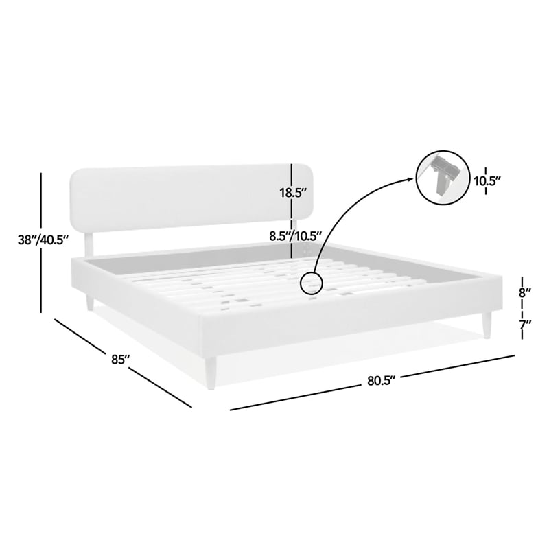 Pemberly Row Upholstered Platform Bed King Light Gray Polyester