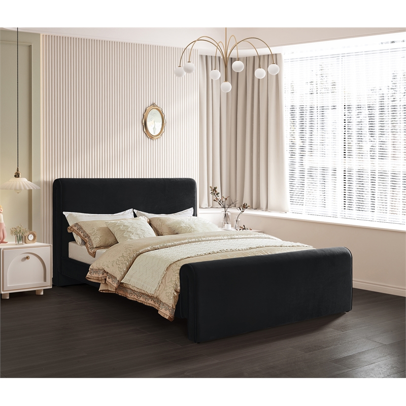 Pemberly Row Contemporary Transitional Black Velvet Queen Bed