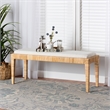Pemberly Row Modern Natural Brown Rattan and Mahogany Wood Bench