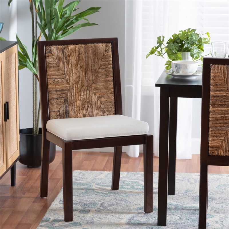 Pemberly Row Modern Dark Brown Mahogany Wood and Dining Side Chair
