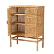 Pemberly Row Brown Rattan and Mahogany Wood 3-Shelf Storage Cabinet