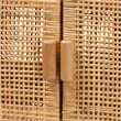Pemberly Row Brown Rattan and Mahogany Wood 3-Shelf Storage Cabinet