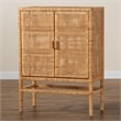 Pemberly Row Brown Rattan and Mahogany Wood 3-Shelf Storage Cabinet