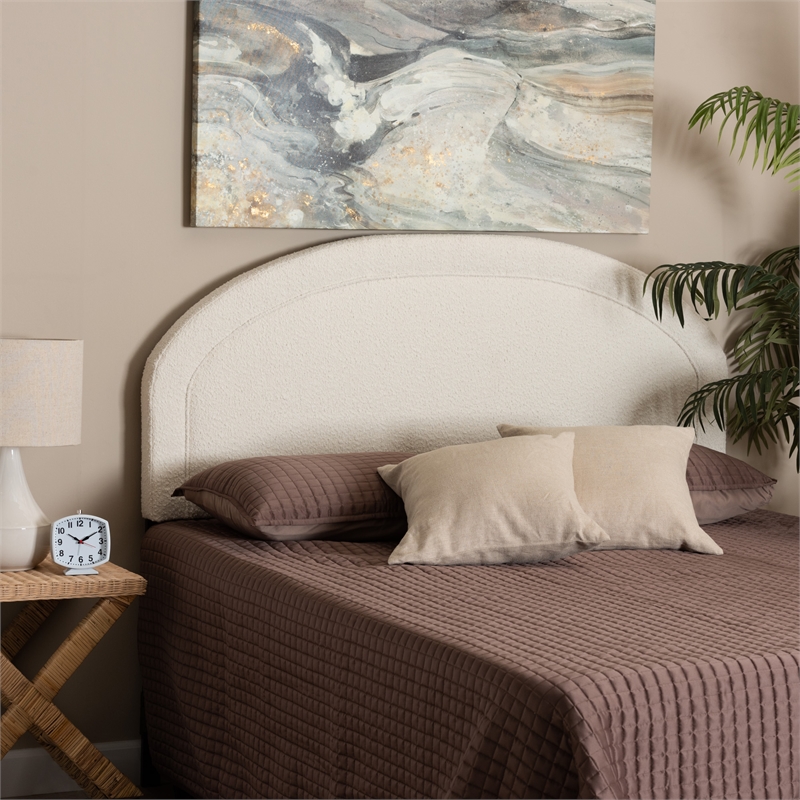 Pemberly Row Modern Cream Boucle Fabric Queen Size Headboard