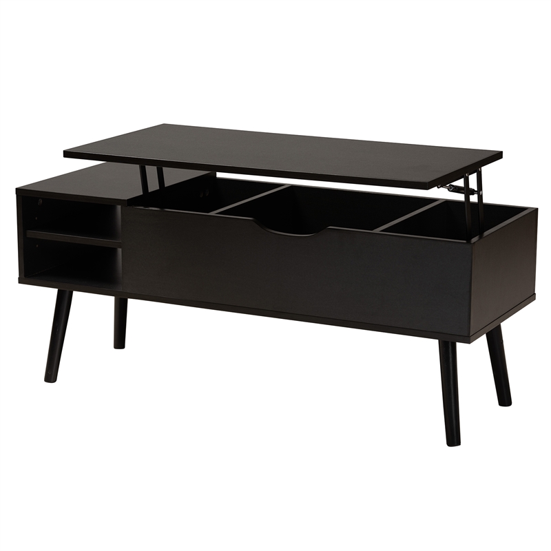 Pemberly Row Two-Tone Black and Brown Wood Coffee Table with Compartment