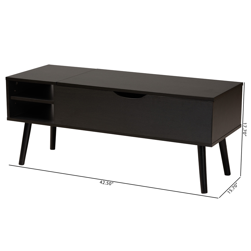 Pemberly Row Two-Tone Black and Brown Wood Coffee Table with Compartment