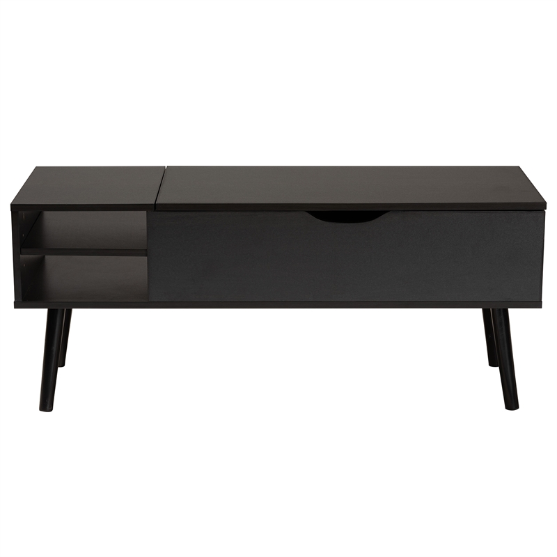Pemberly Row Two-Tone Black and Brown Wood Coffee Table with Compartment