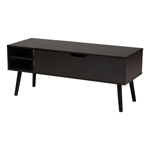 Pemberly Row Two-Tone Black and Brown Wood Coffee Table with Compartment