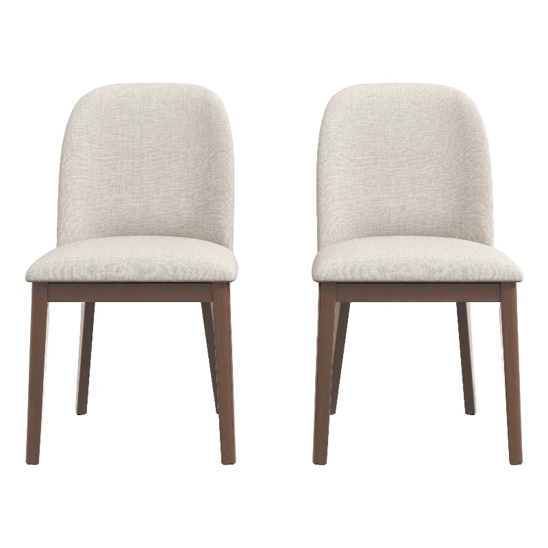 Pemberly Row Mid-Century Linen Fabric Dining Chairs in Beige (Set of 2)