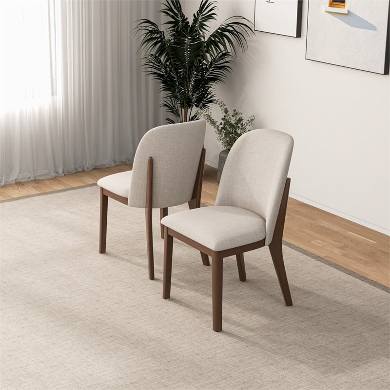 Pemberly Row Mid-Century Linen Fabric Dining Chairs in Beige (Set of 2)