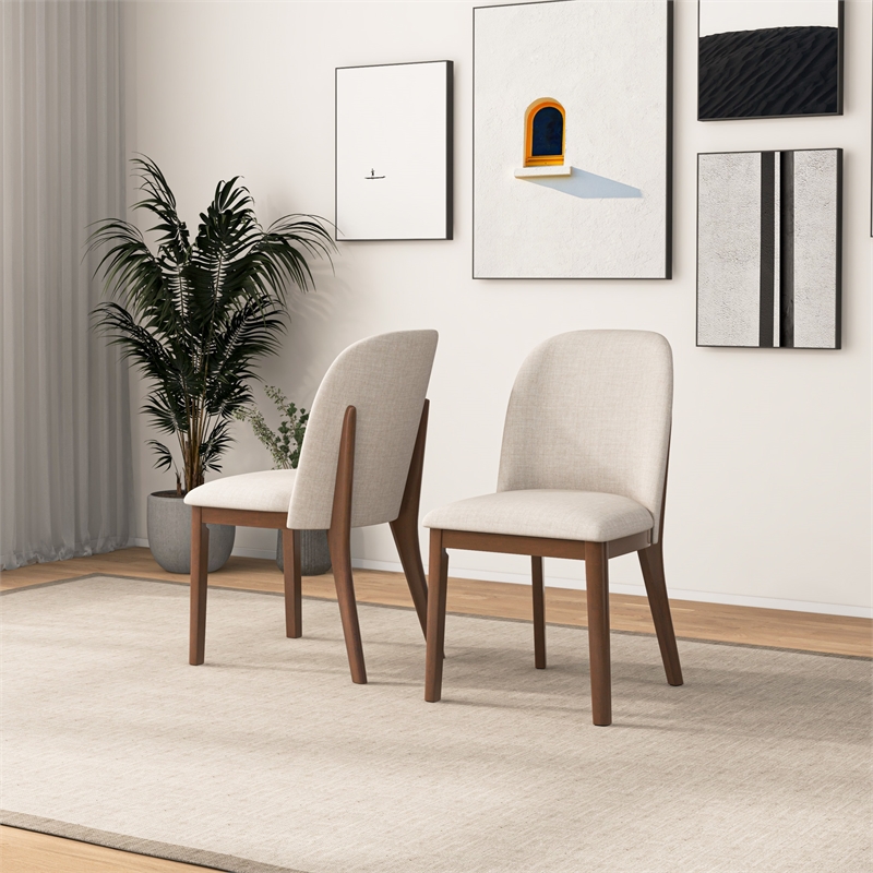 Pemberly Row Mid-Century Linen Fabric Dining Chairs in Beige (Set of 2)