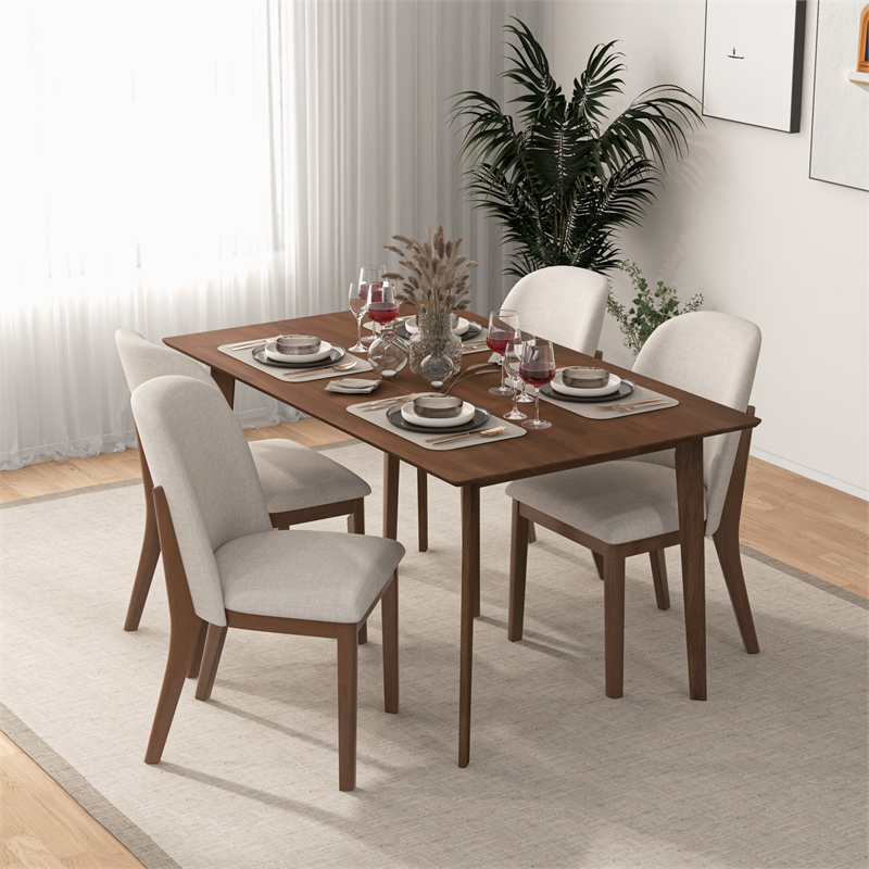Pemberly Row Mid-Century Linen Fabric Dining Chairs in Beige (Set of 2)
