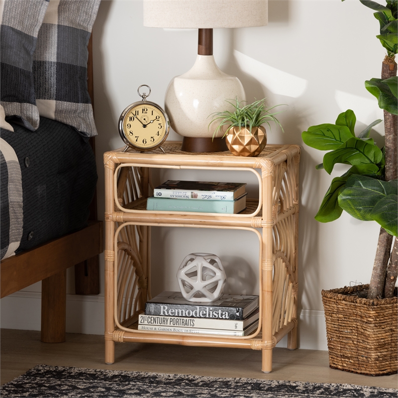Pemberly Row Modern Bohemian Natural Brown Rattan Nightstand
