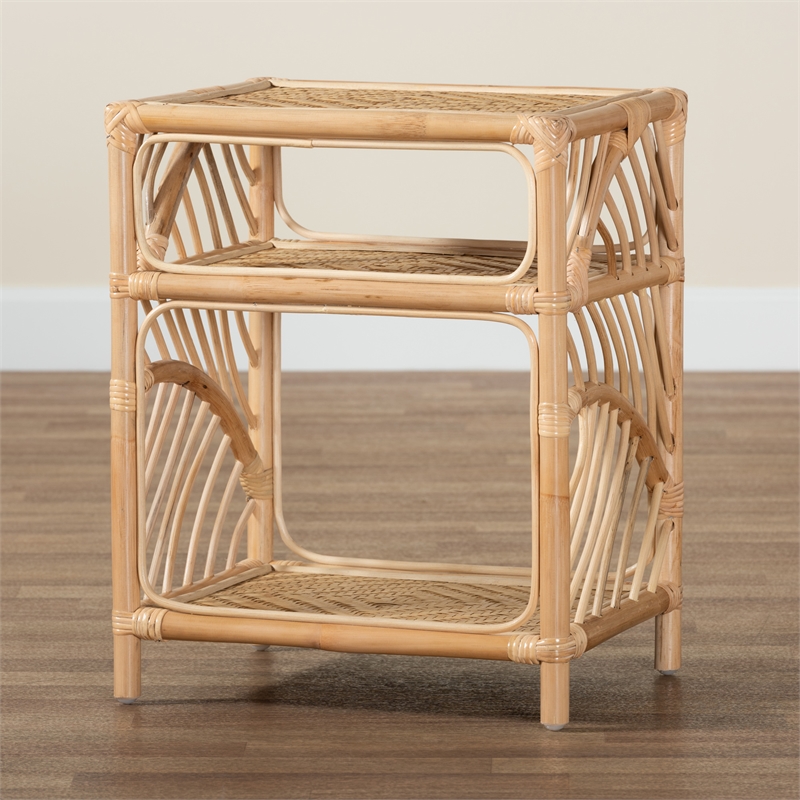Pemberly Row Modern Bohemian Natural Brown Rattan Nightstand