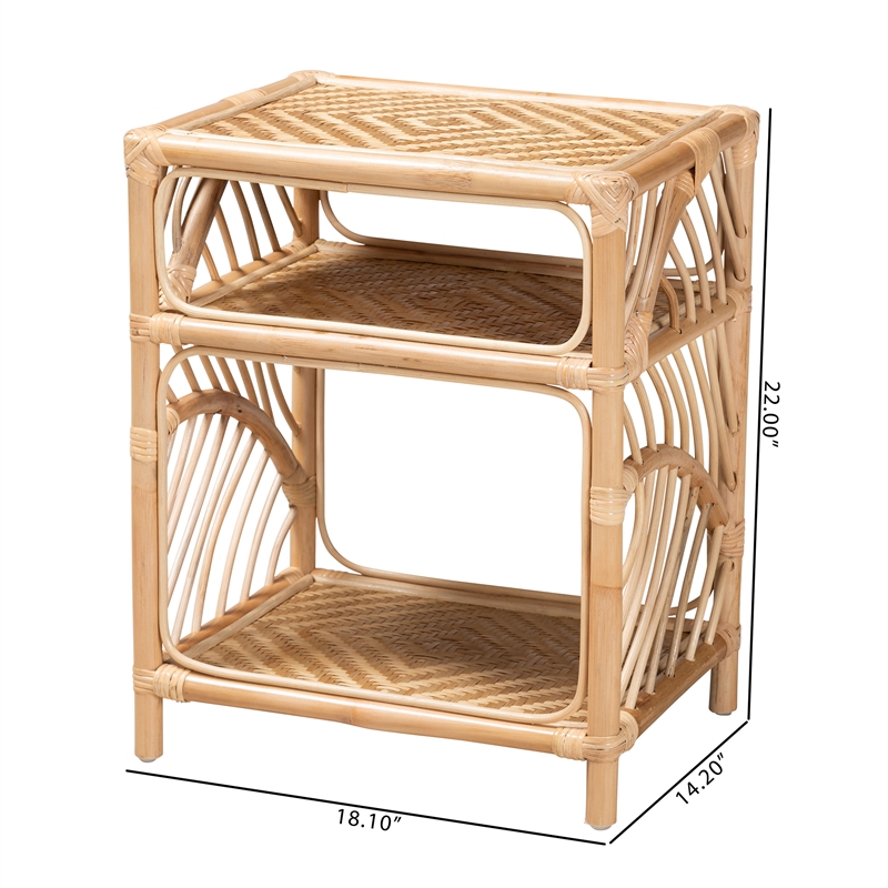 Pemberly Row Modern Bohemian Natural Brown Rattan Nightstand
