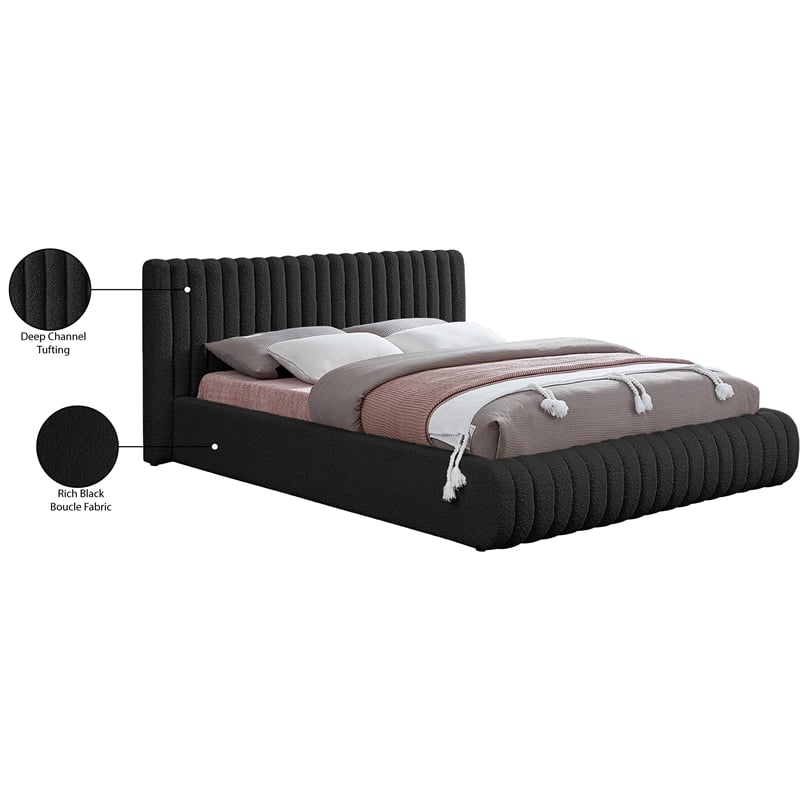 Pemberly Row Modern / Contemporary Black Boucle Fabric Queen Bed