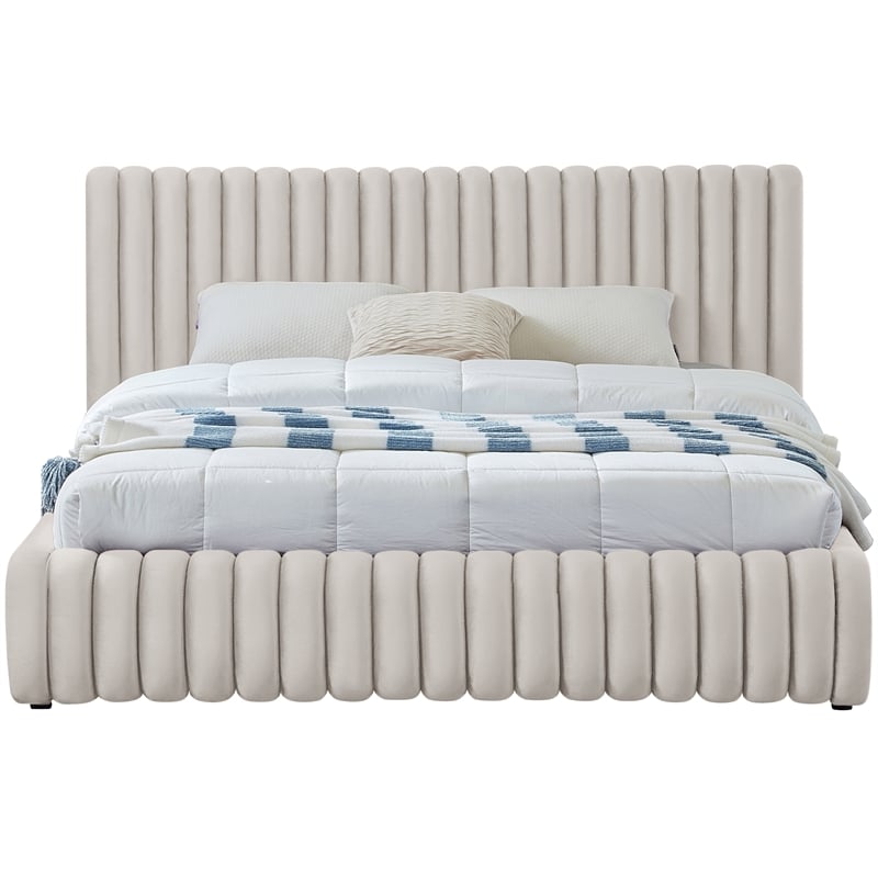 Pemberly Row Contemporary Transitional Cream Velvet King Bed