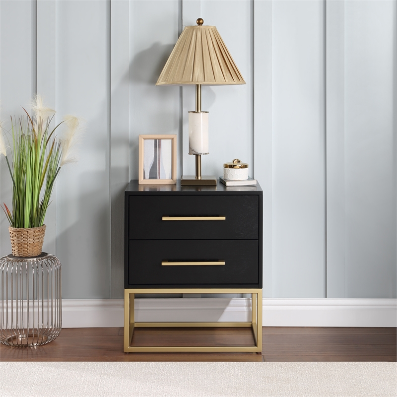 Pemberly Row Contemporary Transitional Black Finish Night Stand