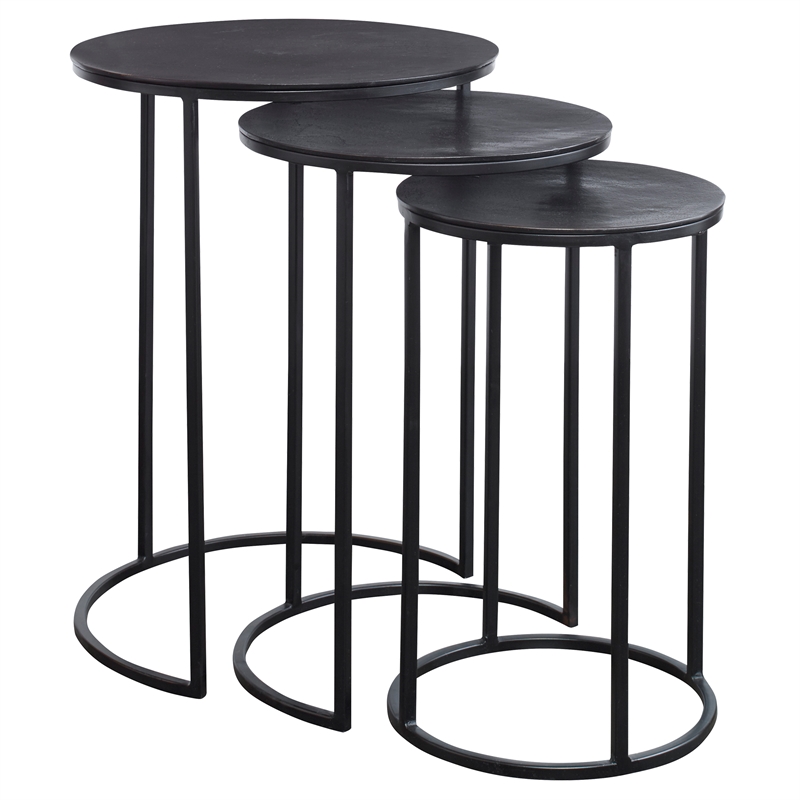 Pemberly Row Contemporary Aluminum Nesting Tables in Espresso (Set of 3)