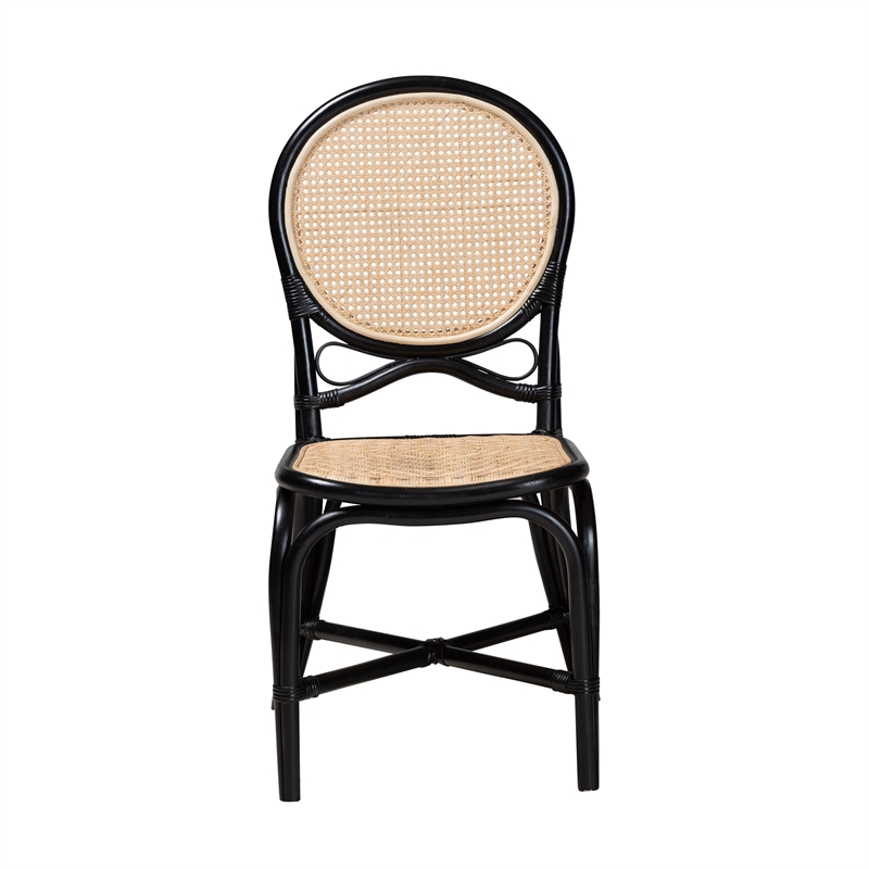Pemberly Row Modern Two-Tone Black and Brown Rattan Dining Chair