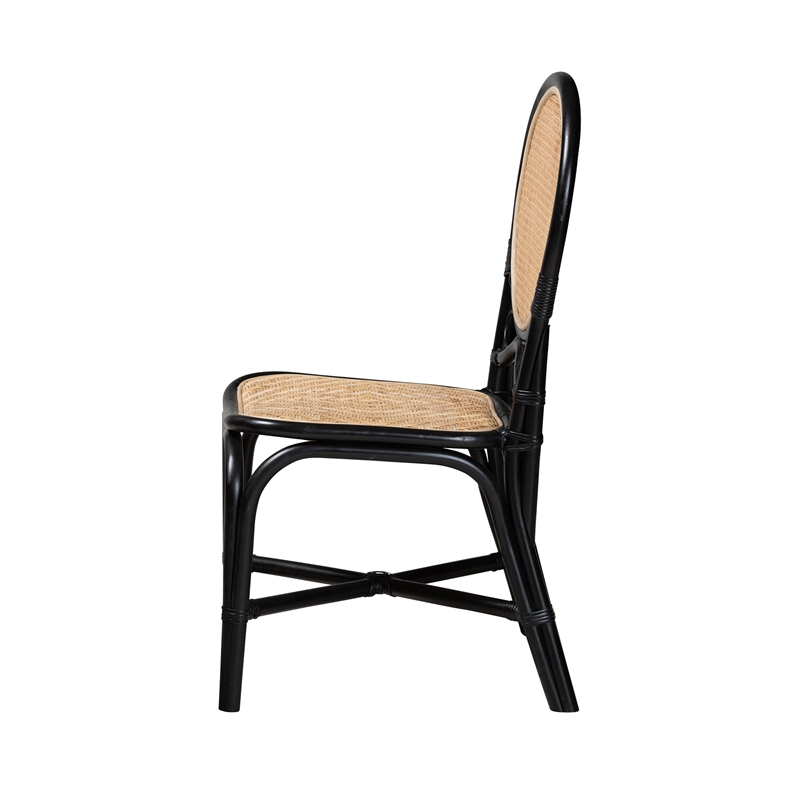 Pemberly Row Modern Two-Tone Black and Brown Rattan Dining Chair