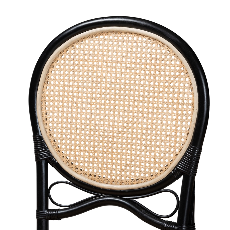 Pemberly Row Modern Two-Tone Black and Brown Rattan Dining Chair