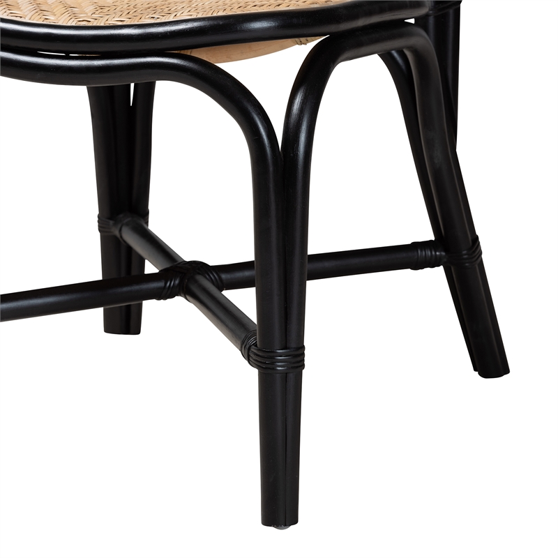 Pemberly Row Modern Two-Tone Black and Brown Rattan Dining Chair