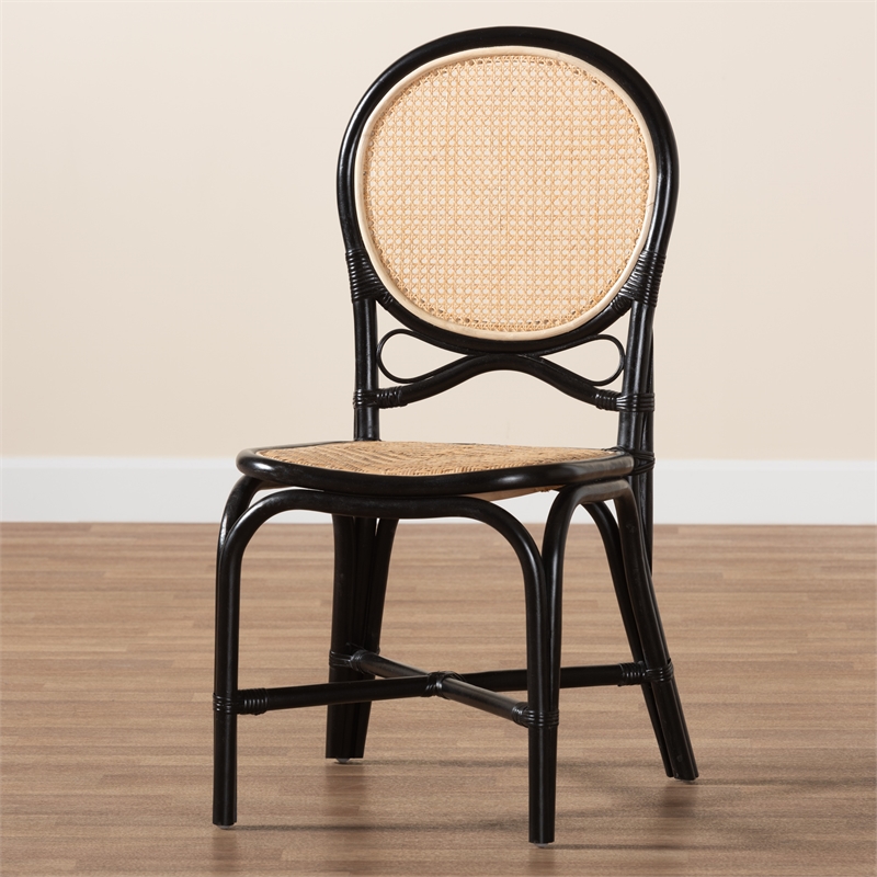 Pemberly Row Modern Two-Tone Black and Brown Rattan Dining Chair