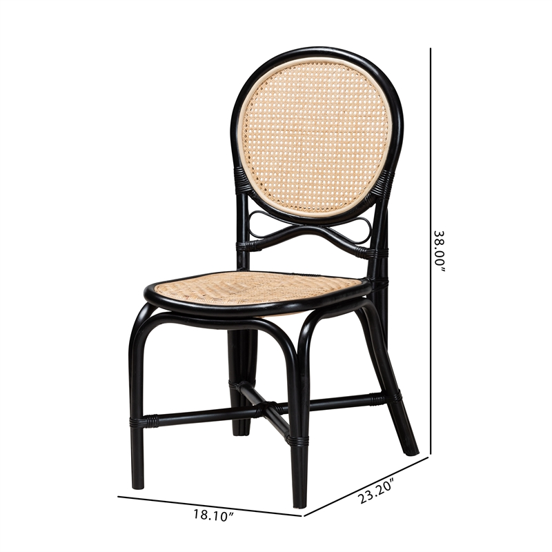 Pemberly Row Modern Two-Tone Black and Brown Rattan Dining Chair