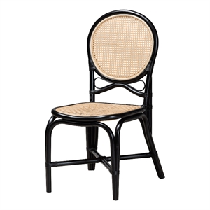 Pemberly Row Modern Two-Tone Black and Brown Rattan Dining Chair